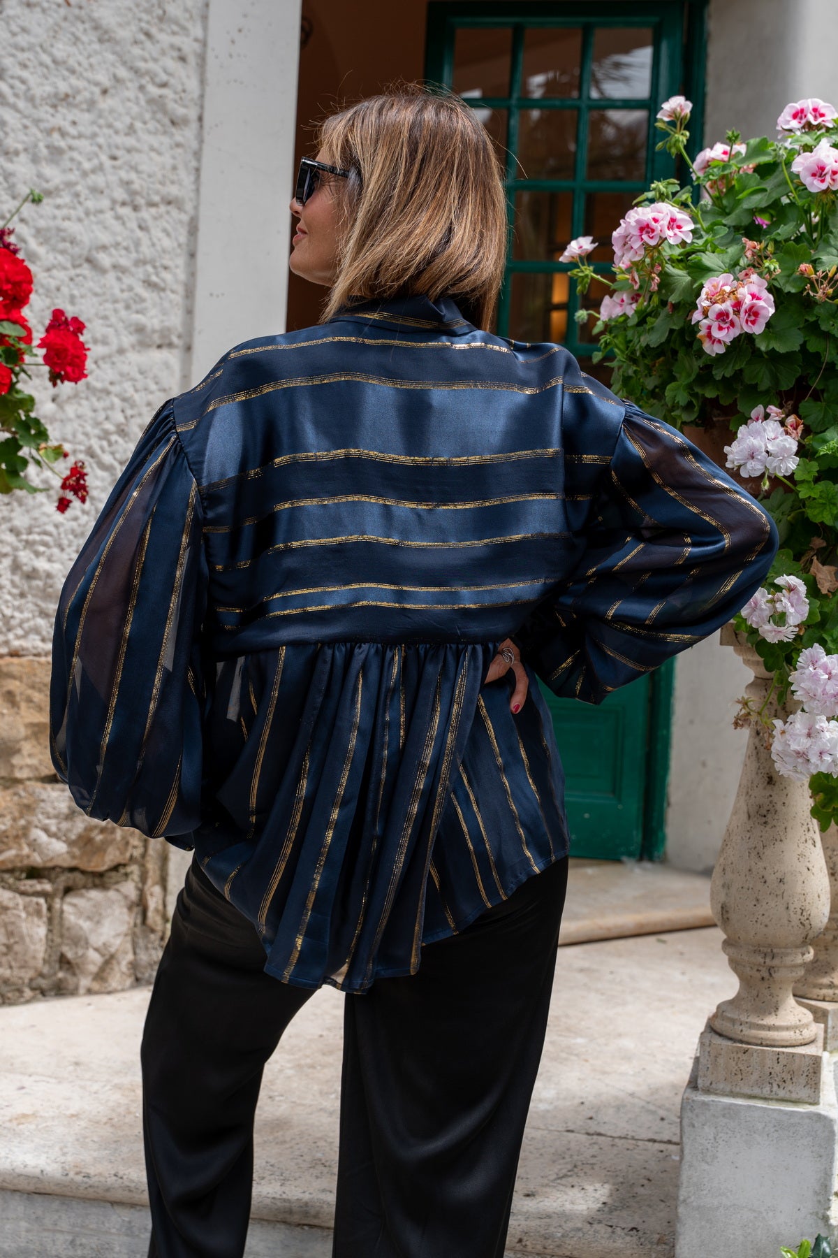Camicia Ale in Raso di Seta blu
