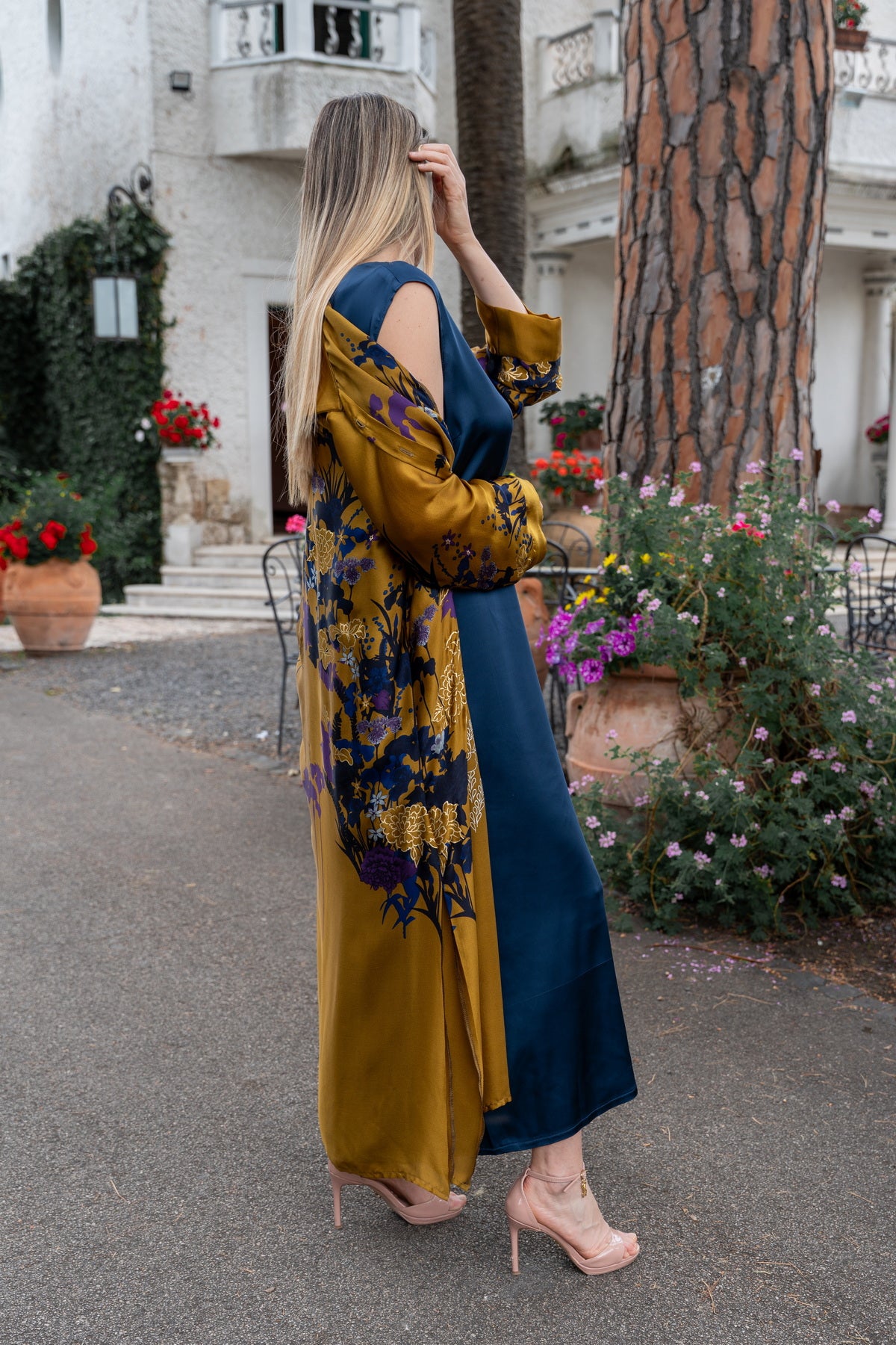Chemisier Lungo Diana in Raso di Seta Oro