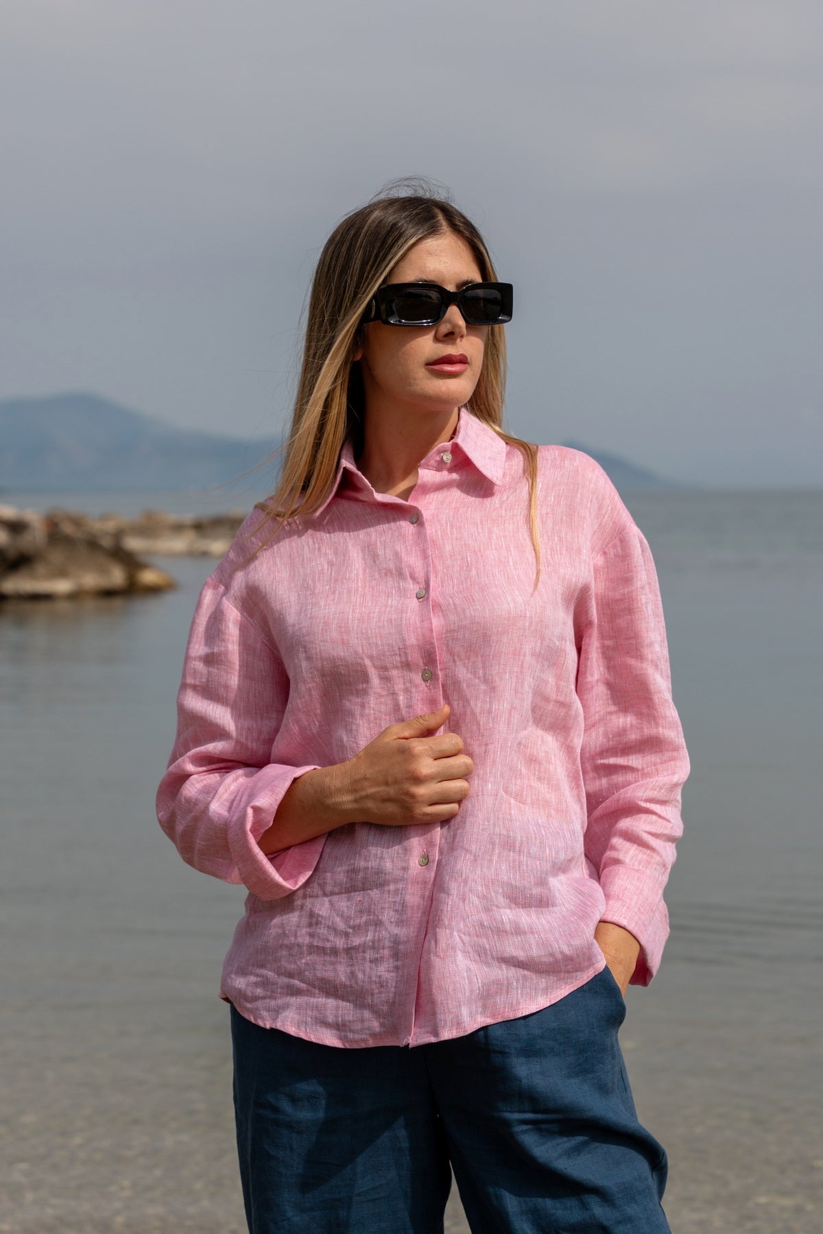 Camicia Capri in lino rosa