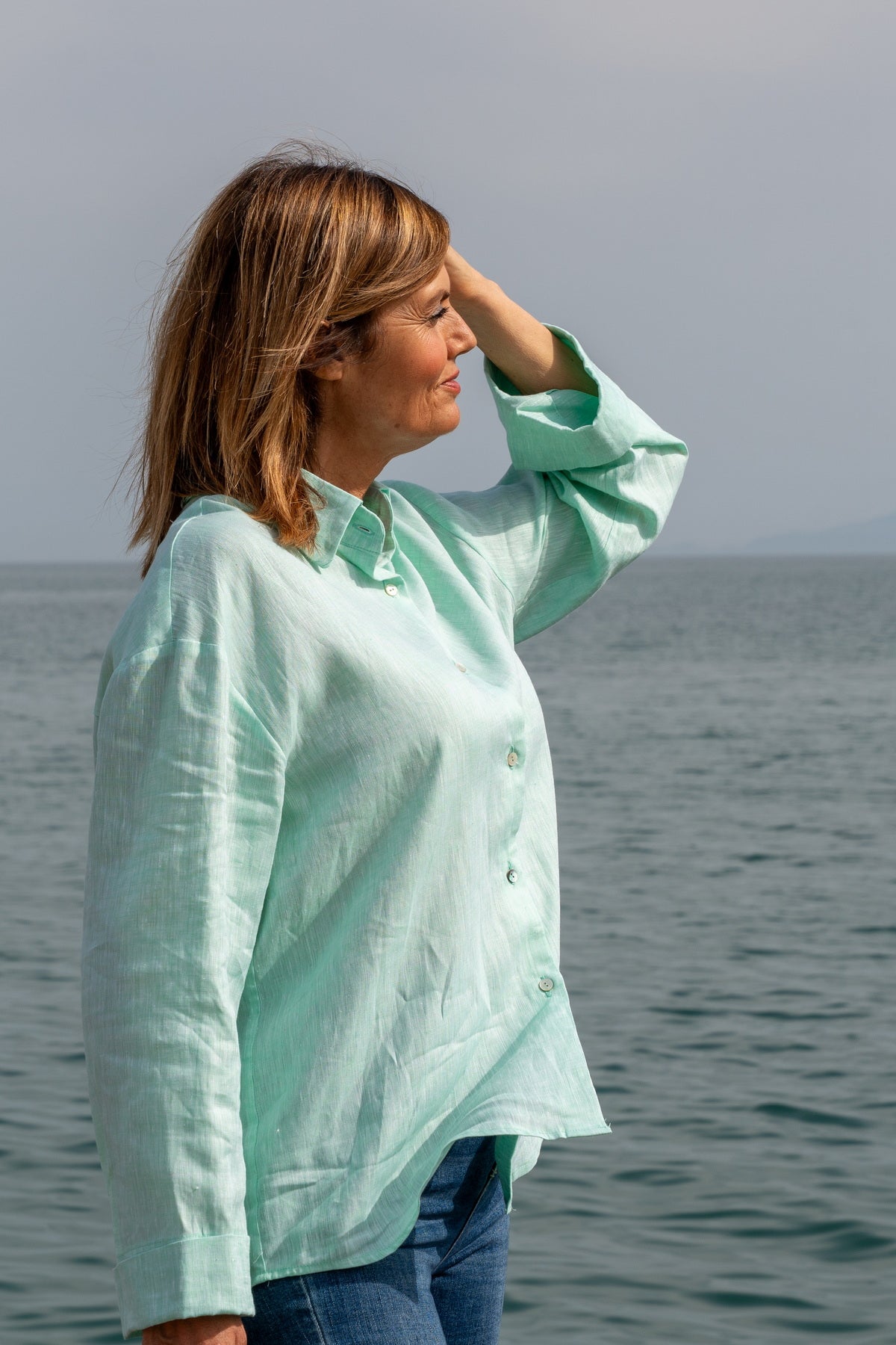 Camicia Capri in lino acquamarina