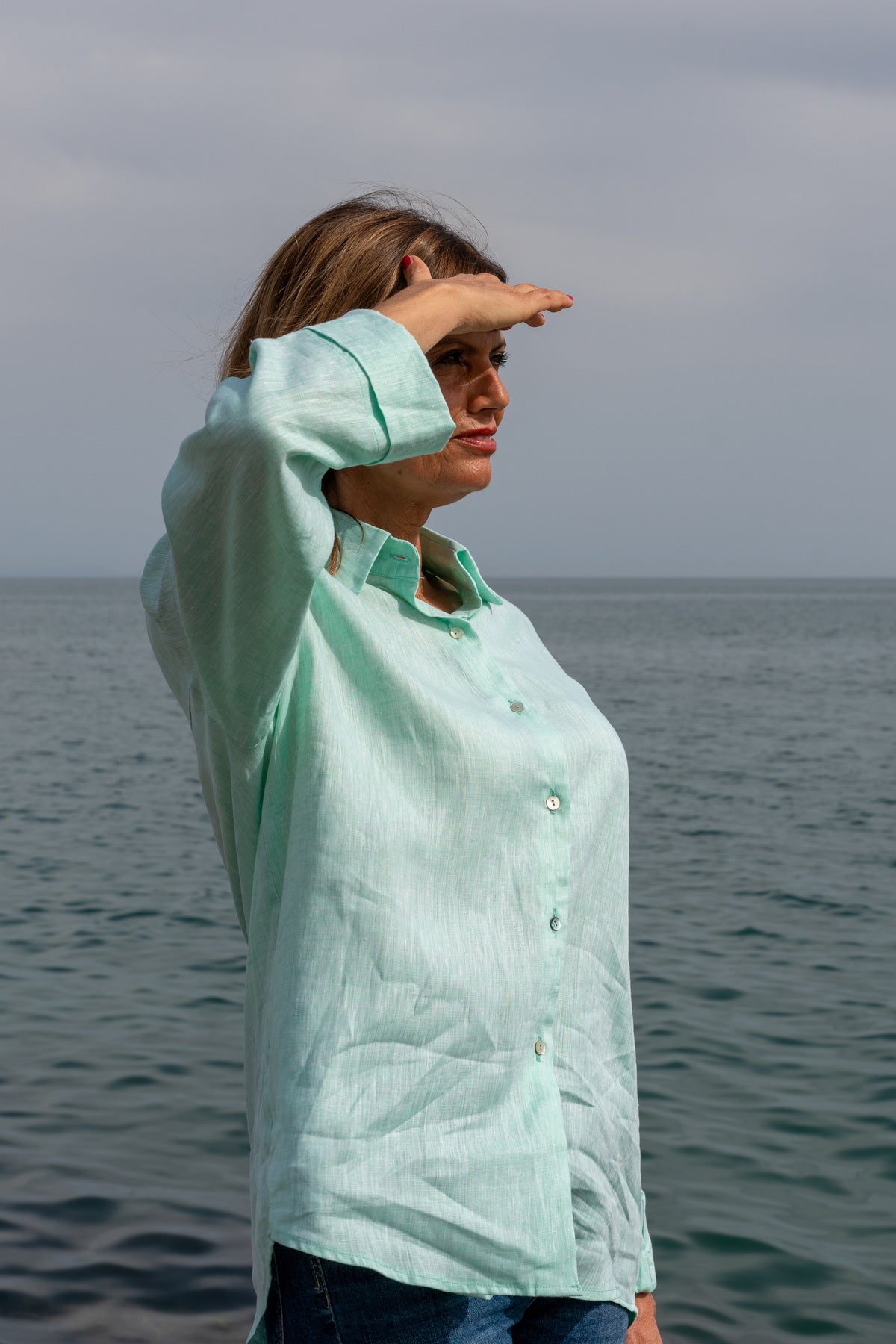 Camicia Capri in lino acquamarina