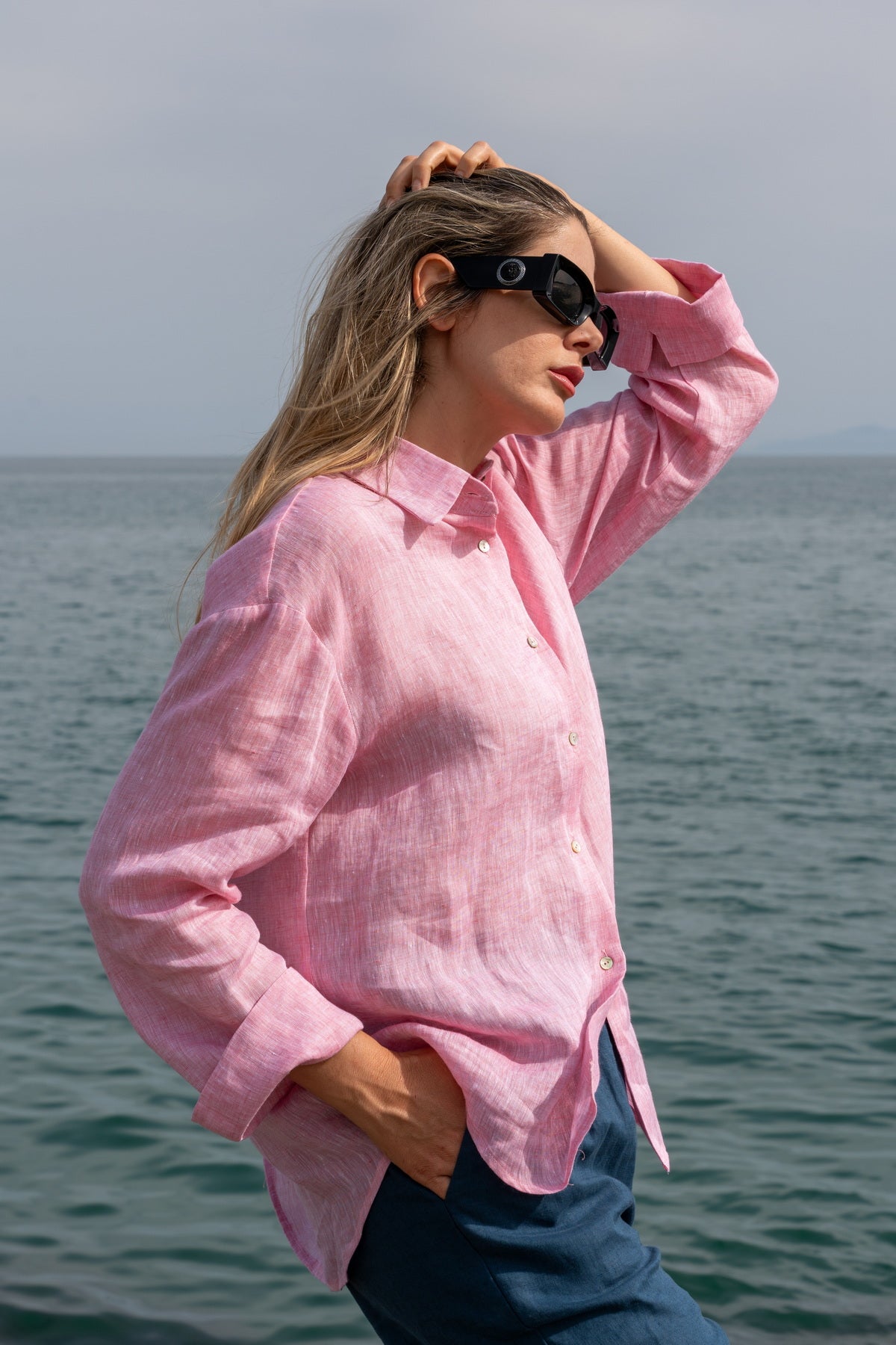 Camicia Capri in lino rosa