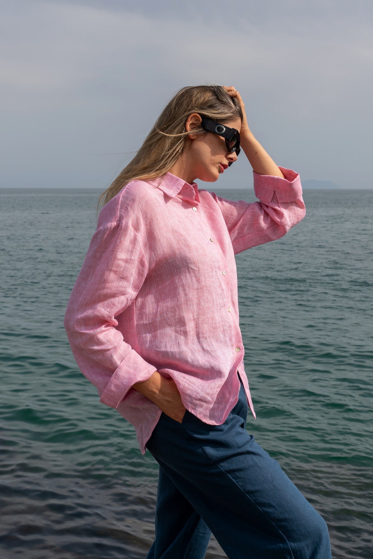 Camicia Capri in lino rosa