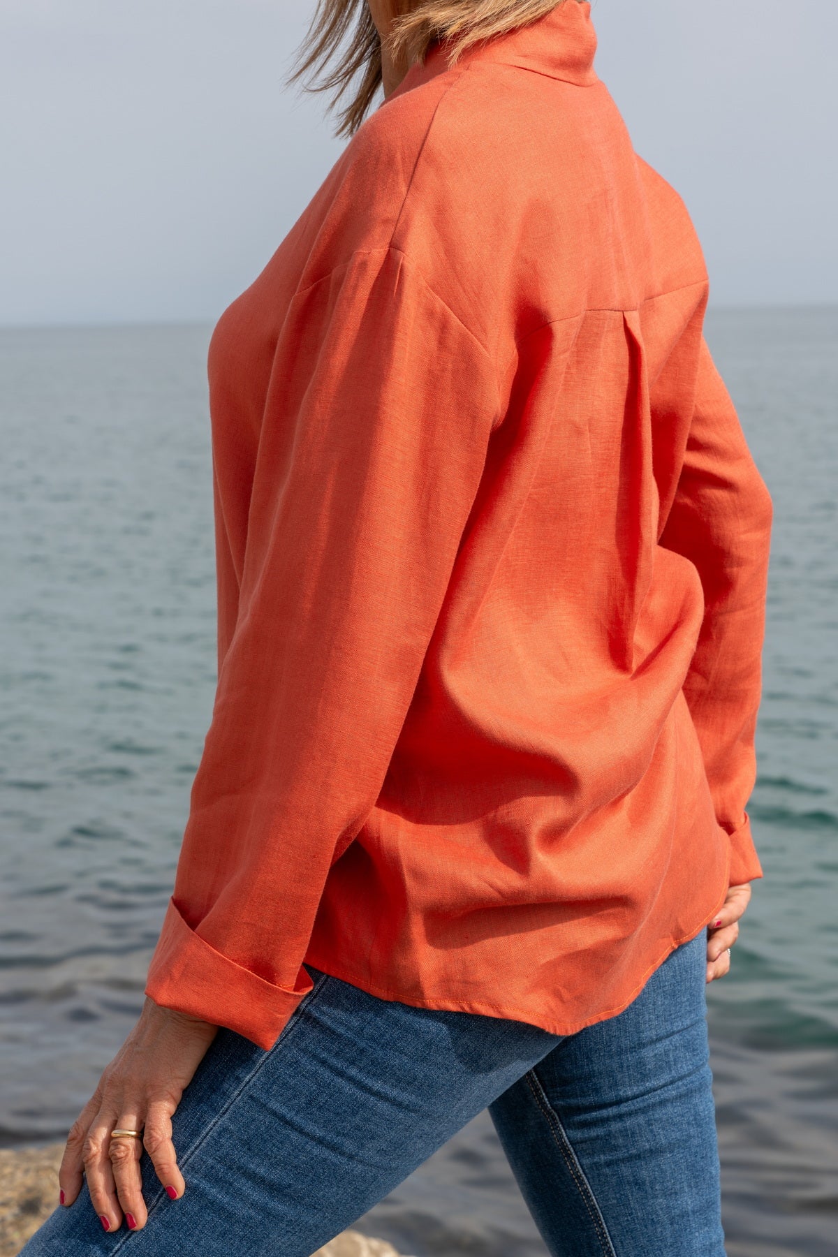 Camicia Capri in lino corallo