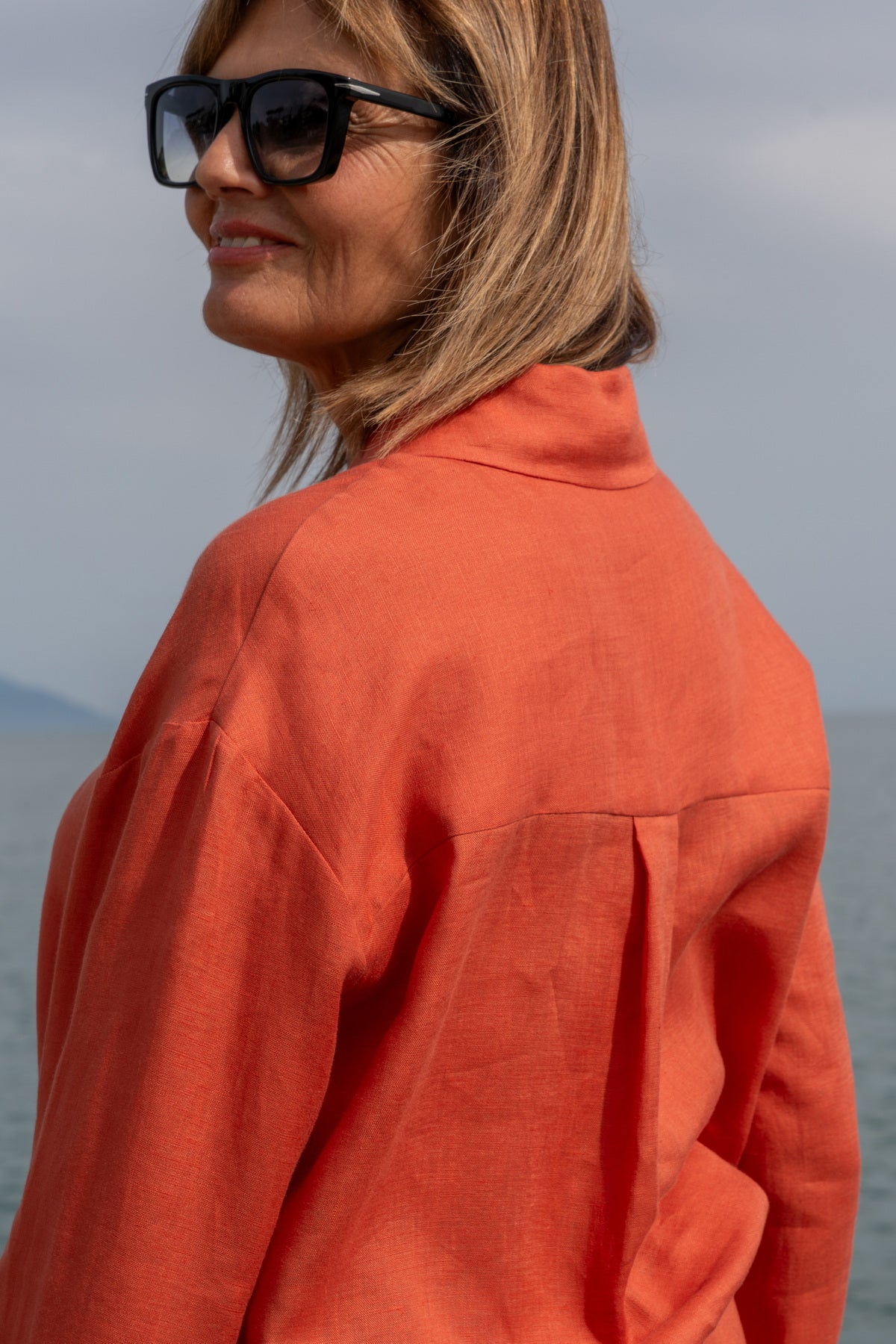 Camicia Capri in lino corallo