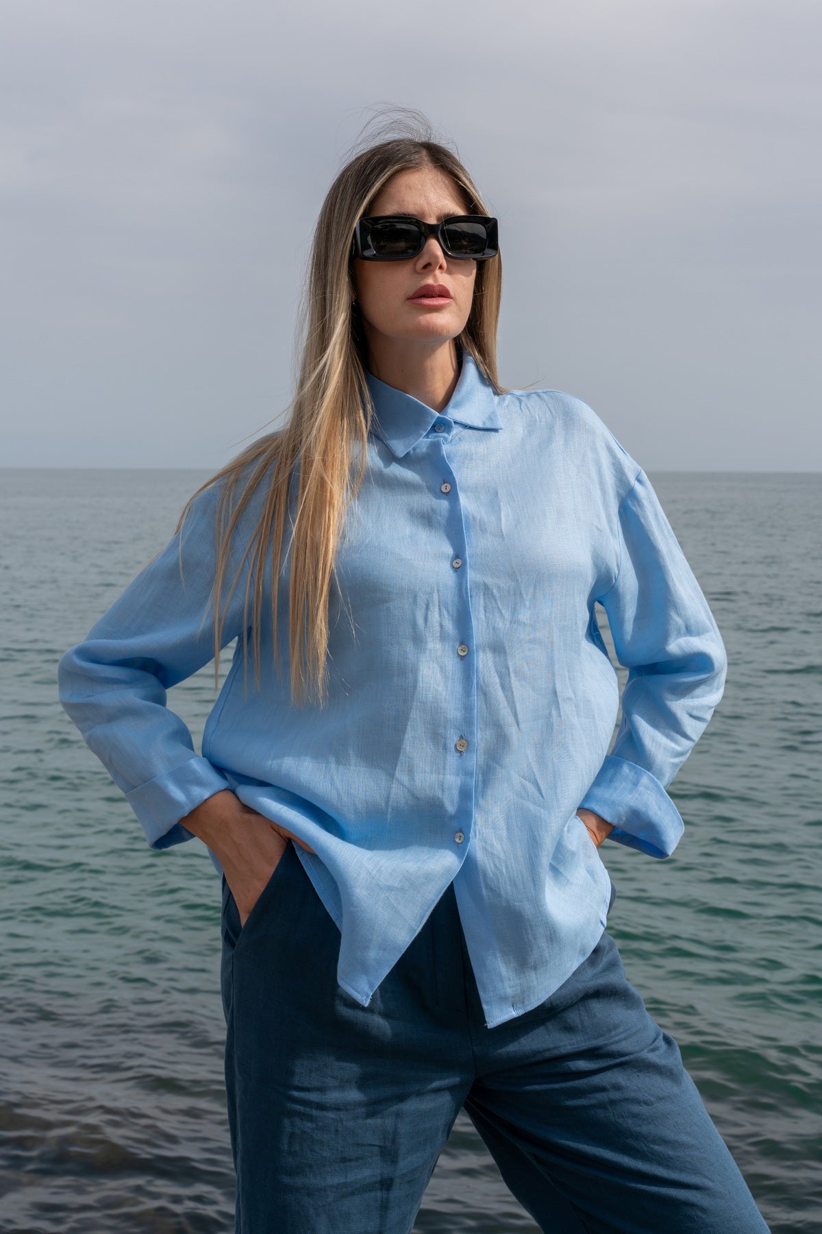 Camicia Capri in lino celeste 