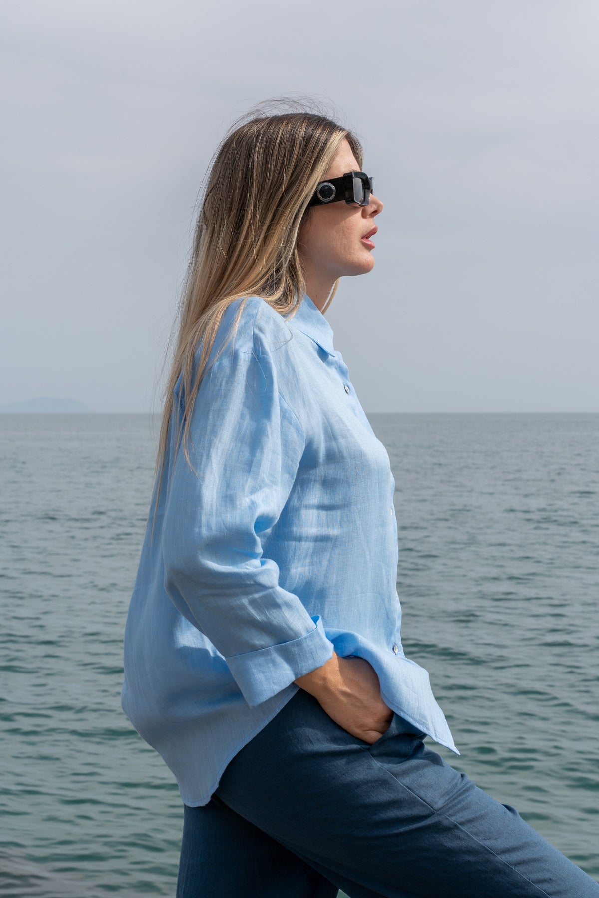 Camicia Capri in lino celeste 