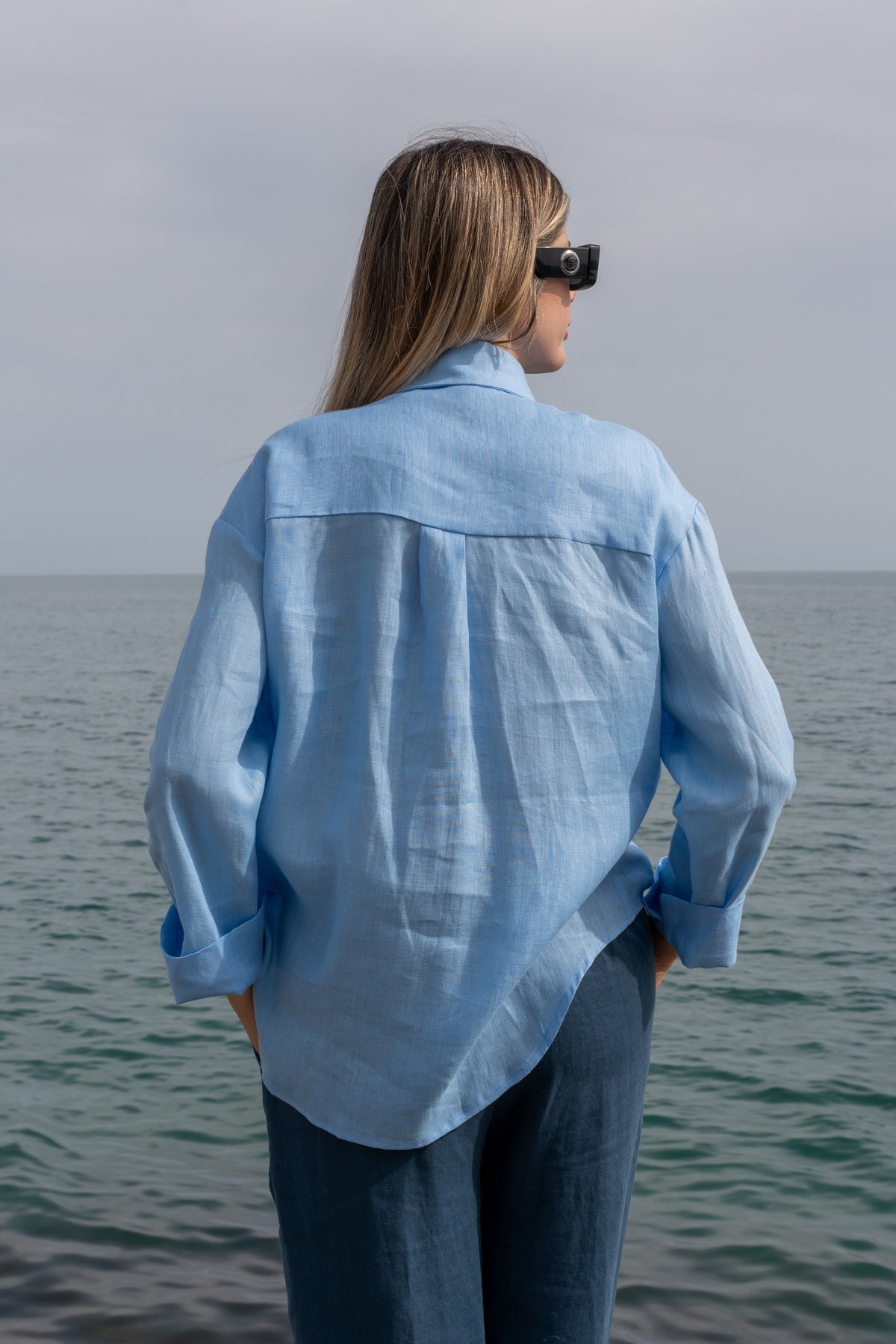Camicia Capri in lino celeste 