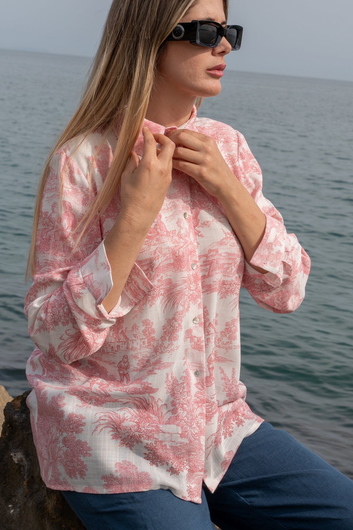 Camicia Elisabeth in Toile de Jouy rosa