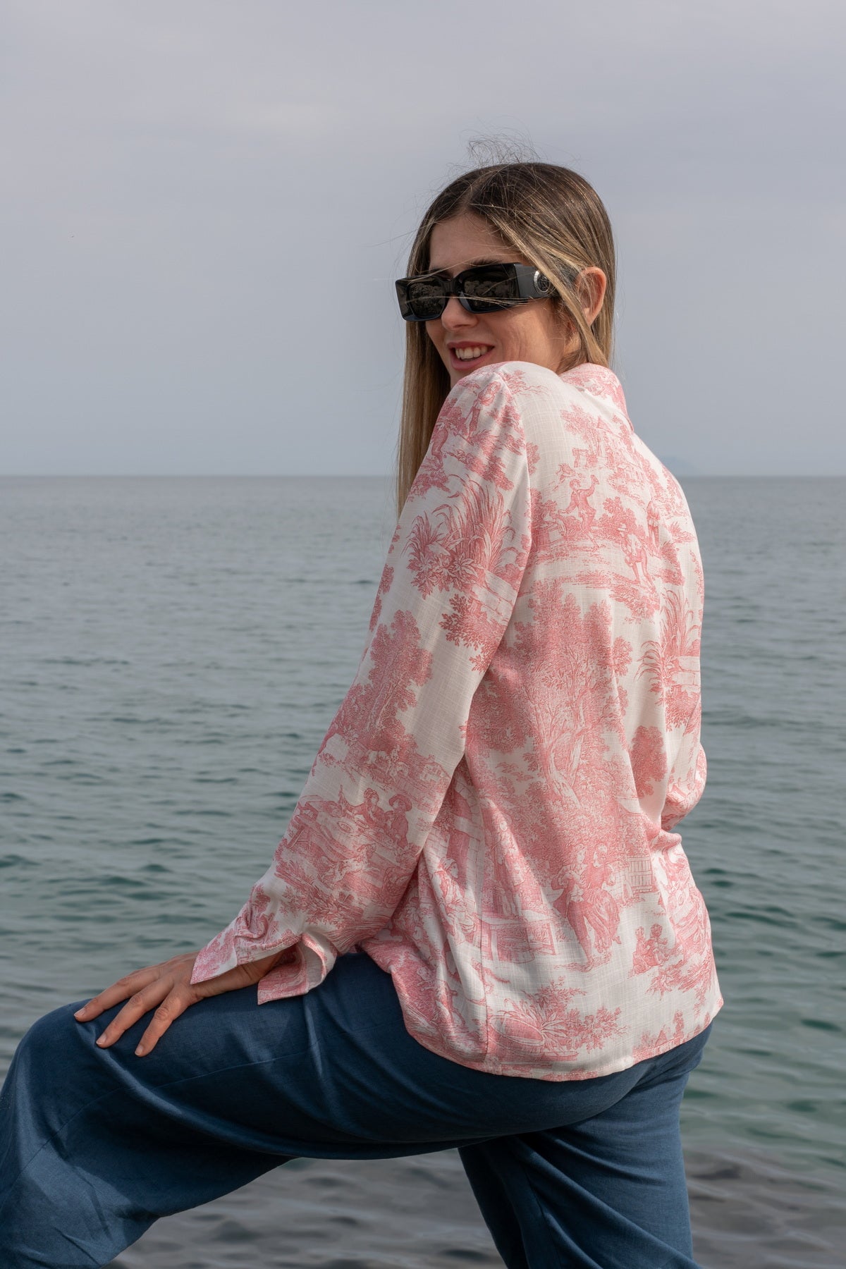 Camicia Elisabeth in Toile de Jouy rosa