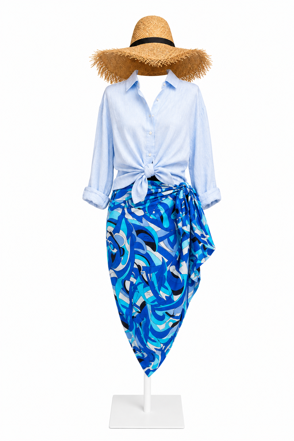 Completo Camicia Capri celeste+ gonna pareo fantasia acqua di gaeta