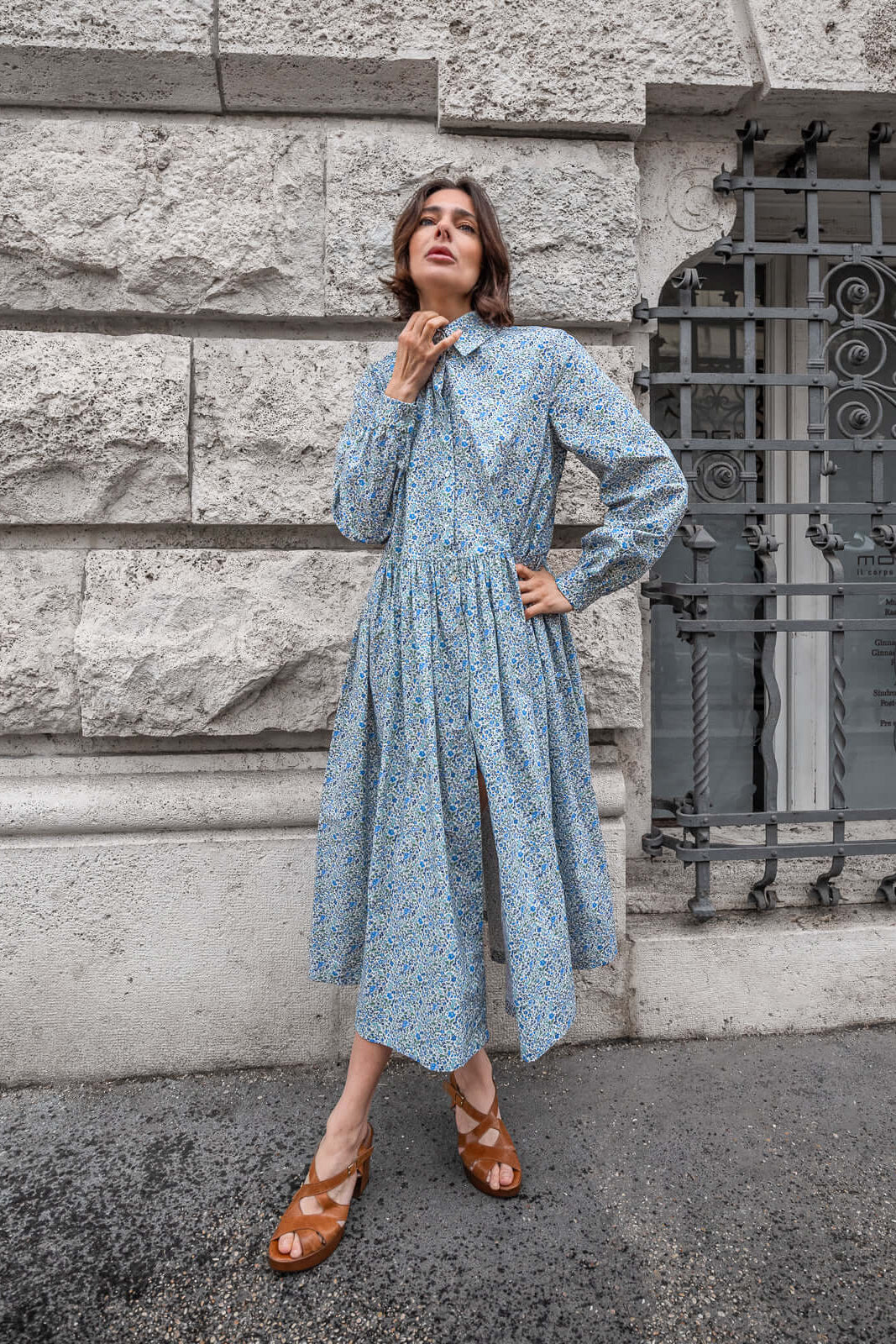 Abito Sofia in tessuto Liberty Fiori Blu