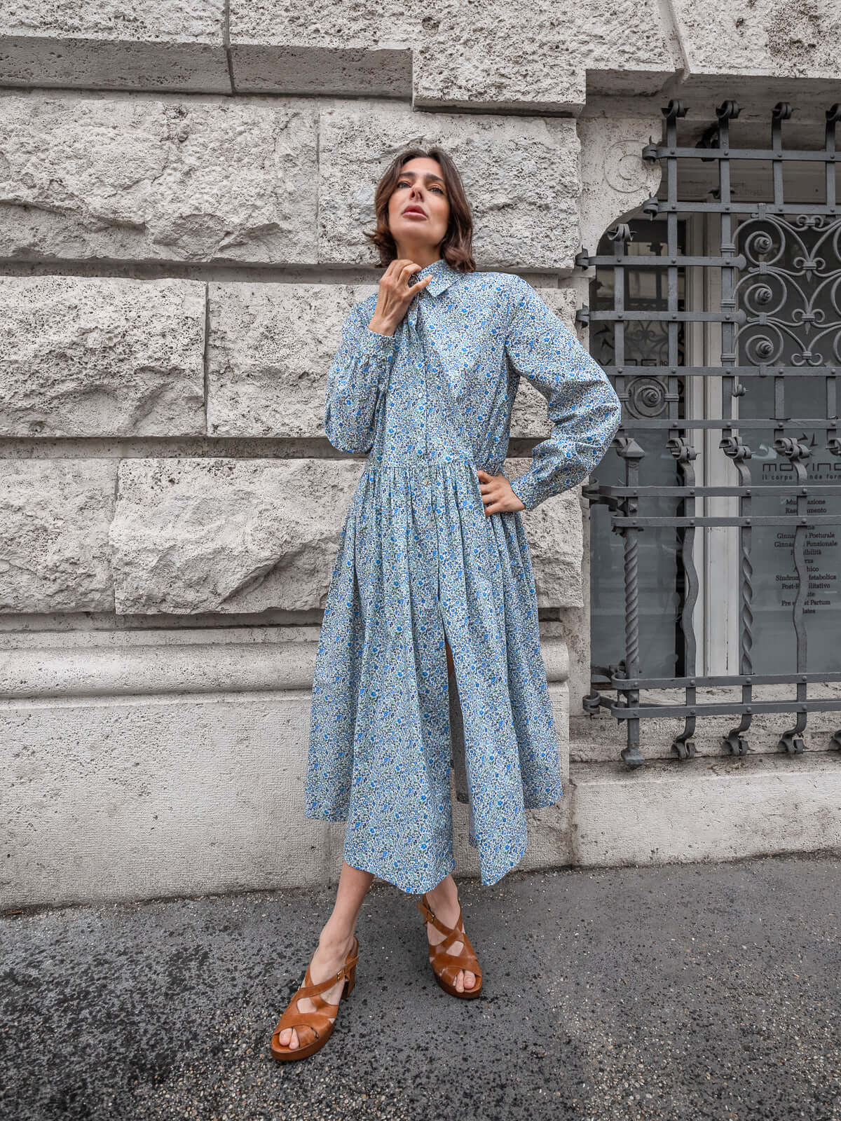 Abito Sofia in tessuto Liberty Fiori Blu |Floralia