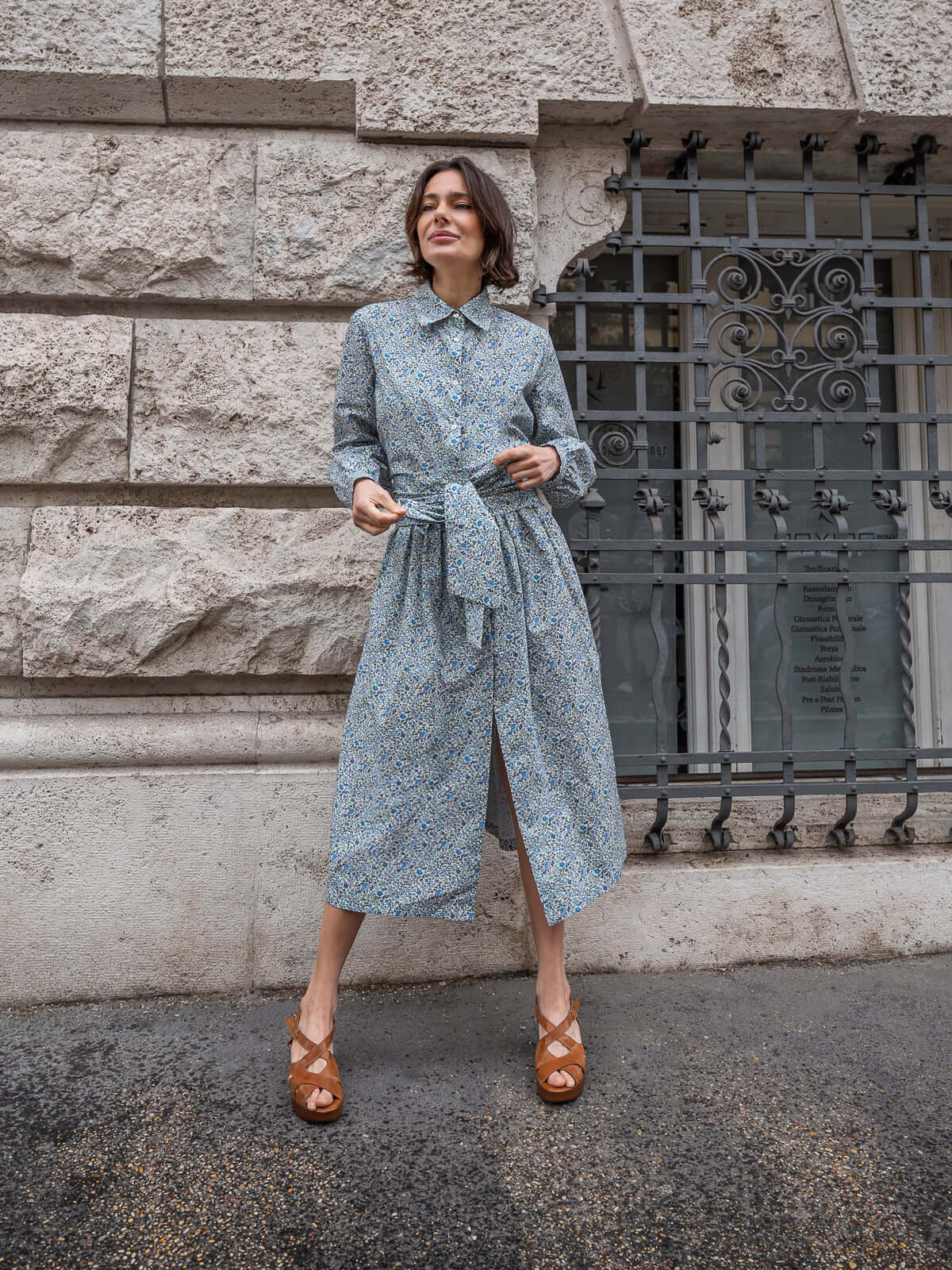 Sofia Dress in Blue Crepe de Chine