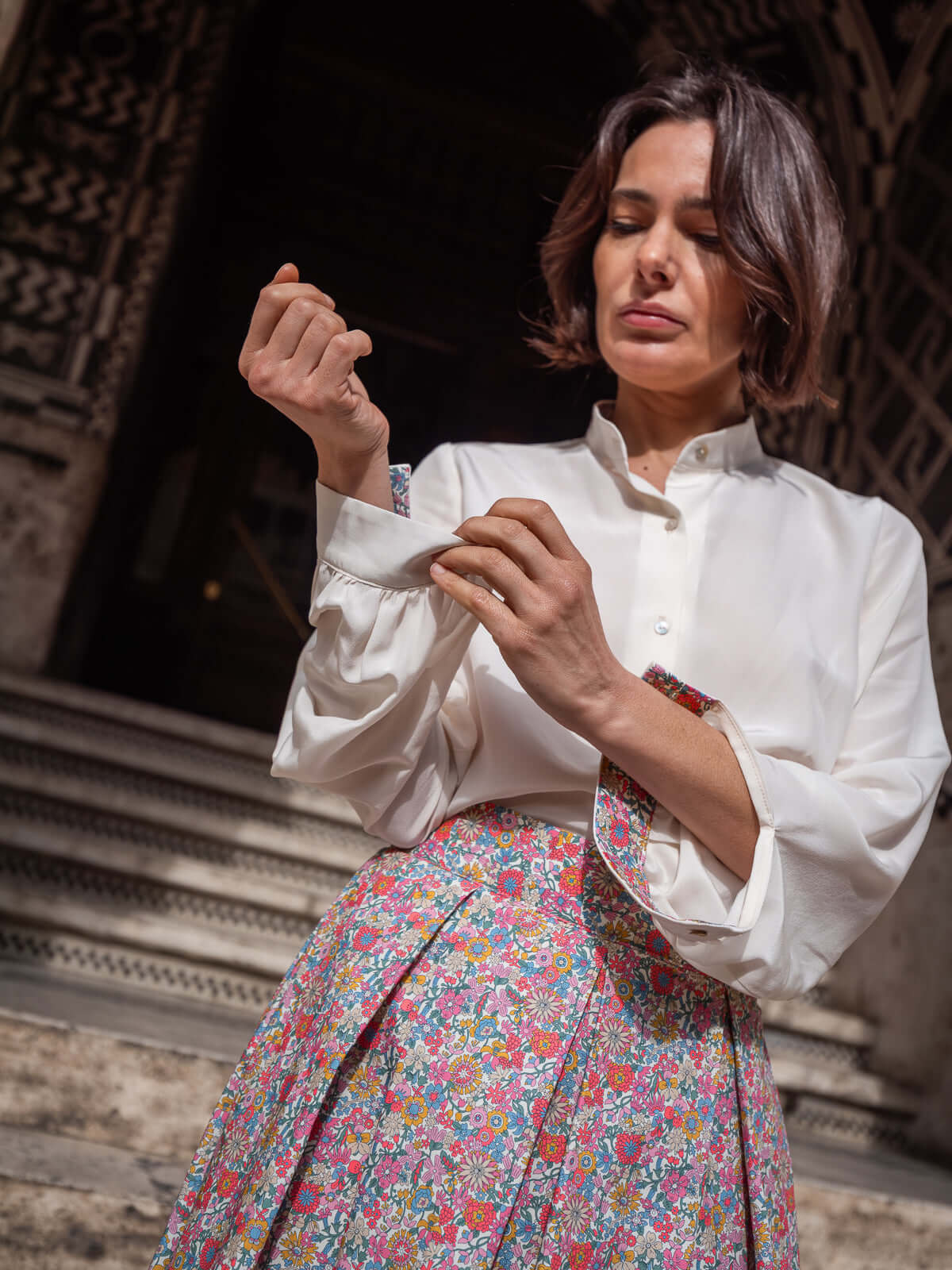 Camicia in Crepe de Chine di seta con inserti Liberty | Floralia