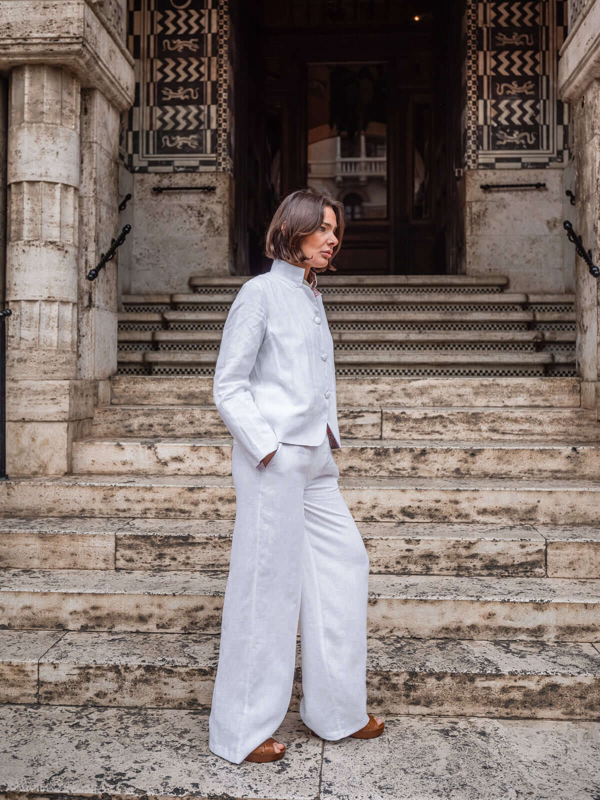 Pantaloni Margaret in lino con dettagli Liberty | Floralia