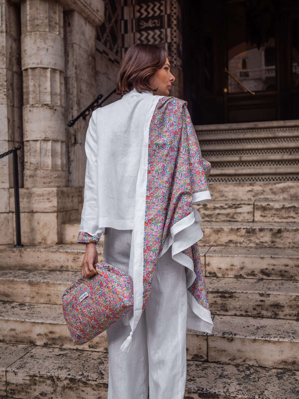 Giacca José in lino con riporti interni in cotone Liberty | Floralia