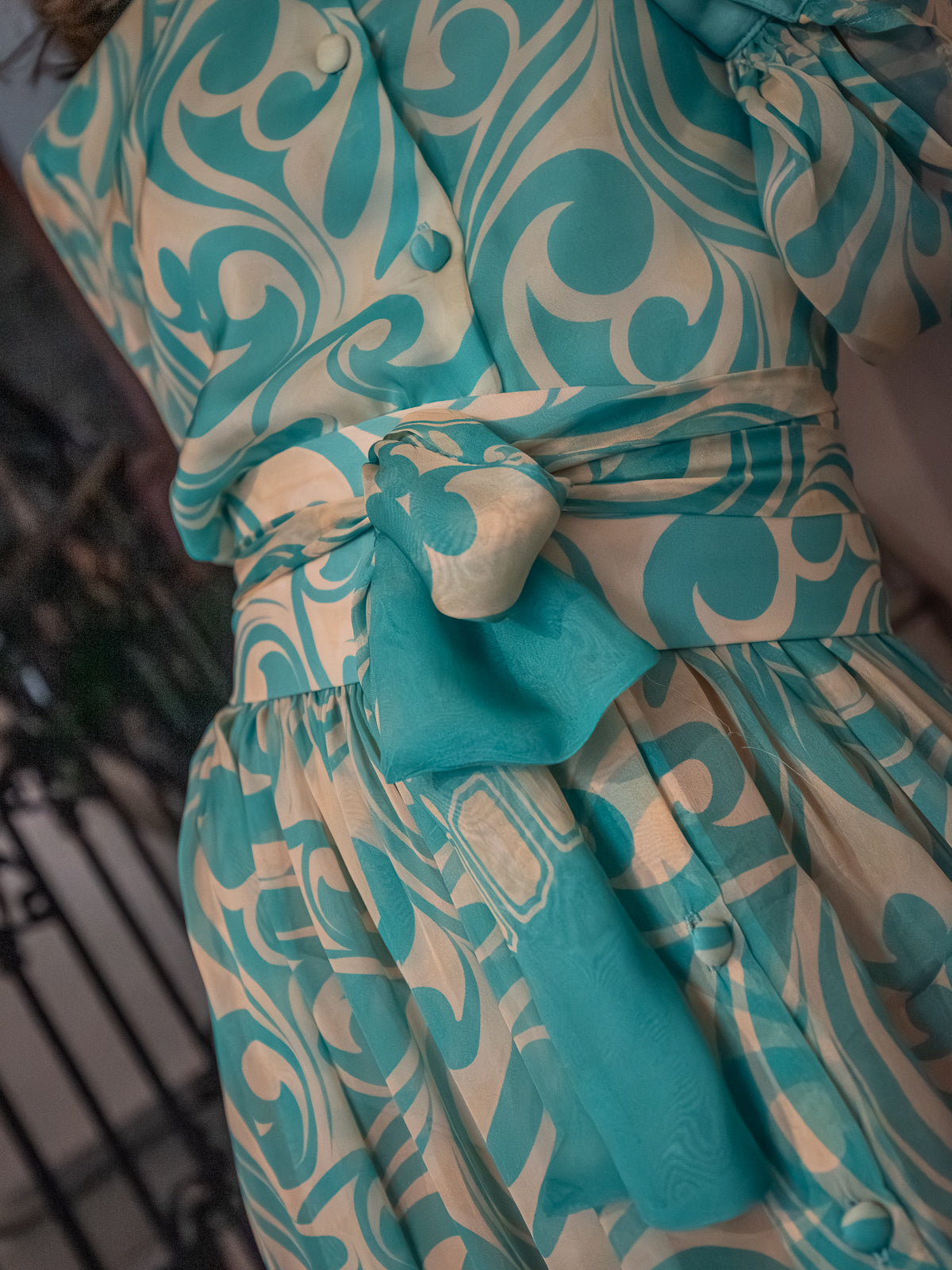 Abito Sofia in chiffon di seta turchese 