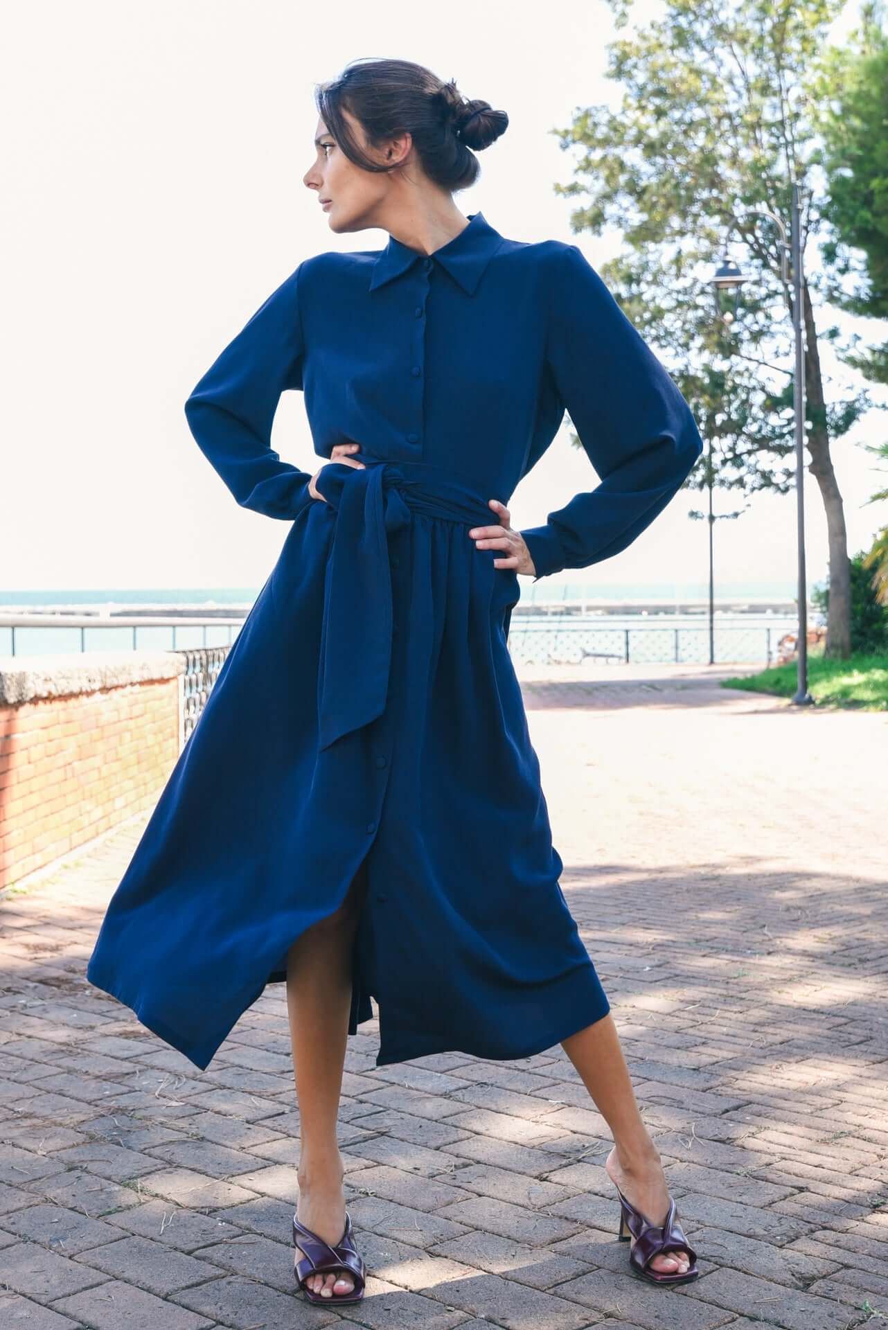 Abito Sofia in Crepe de Chine Blu