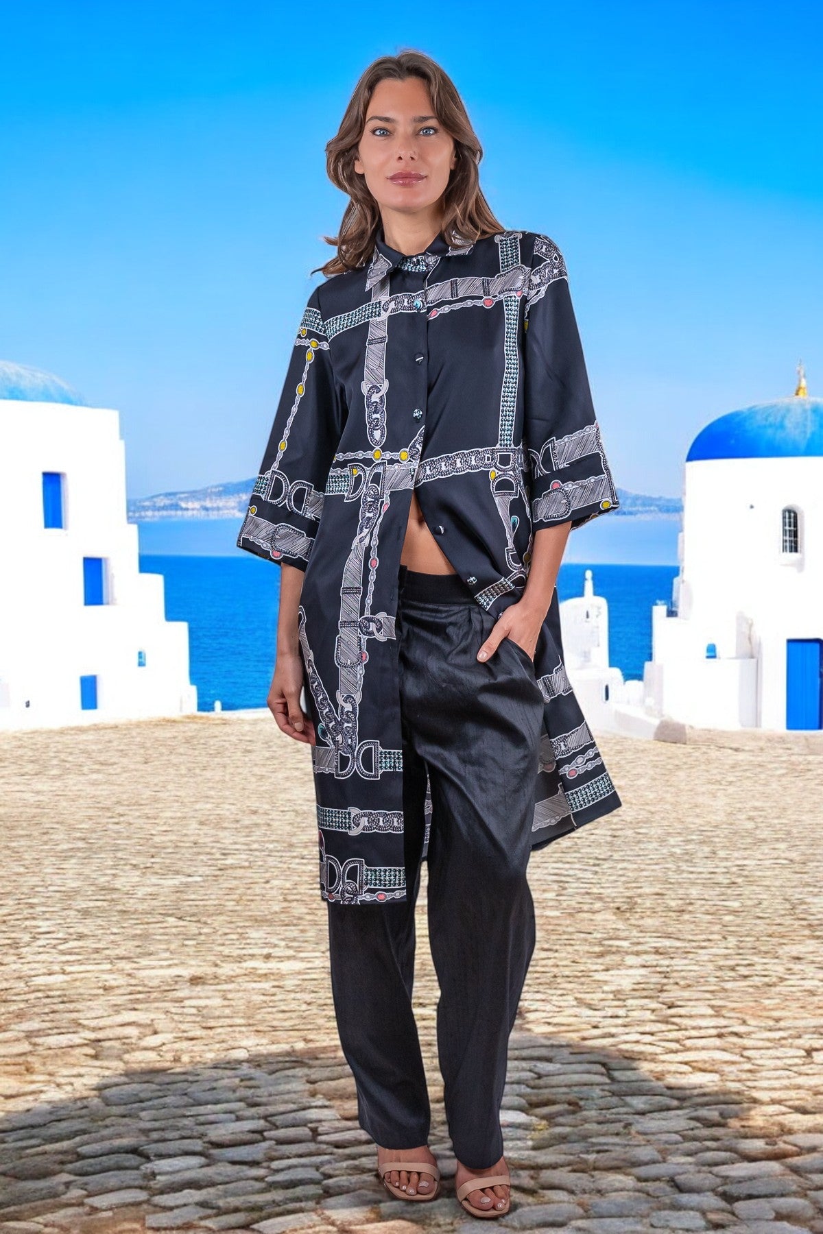 Chemisier Diana Lounghette nero twill di seta