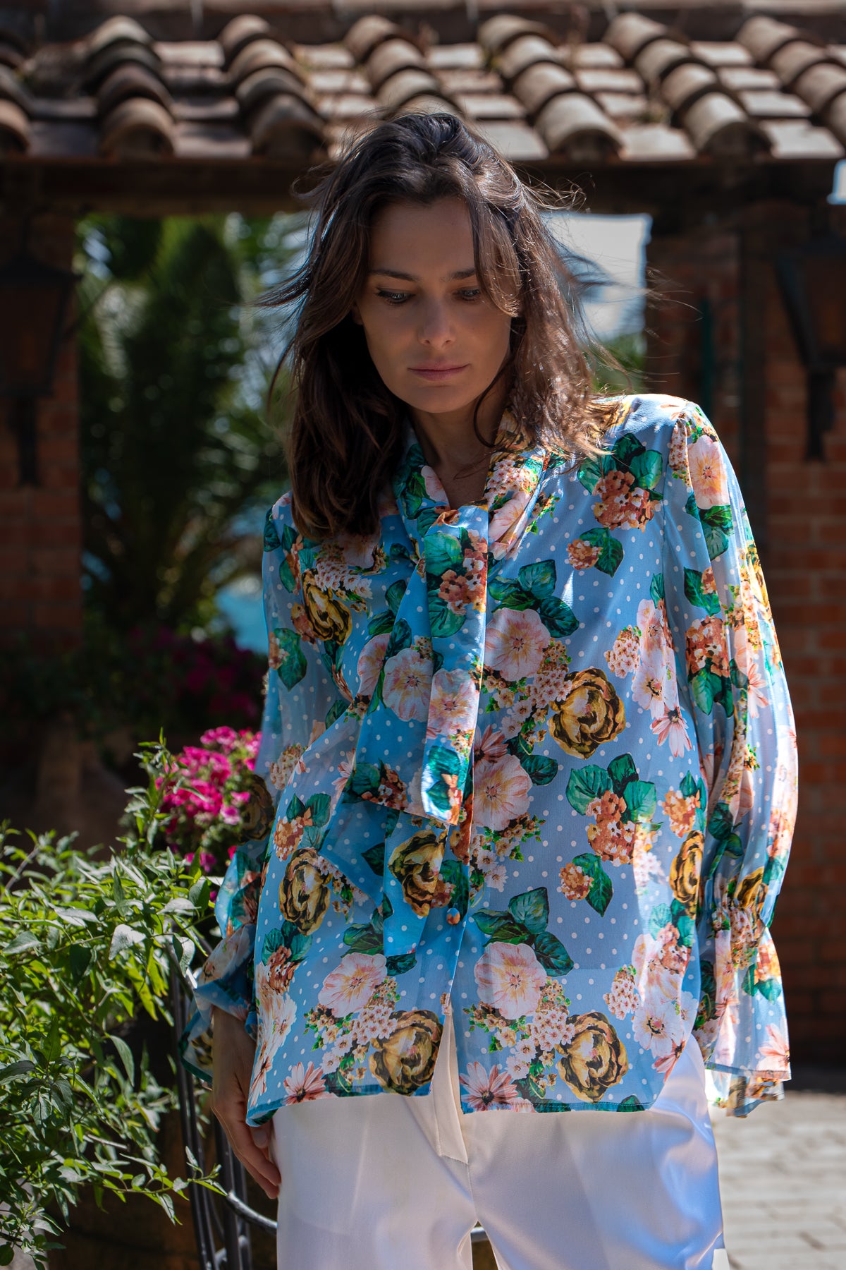 Blusa Letizia Cielo in fiore in chiffon