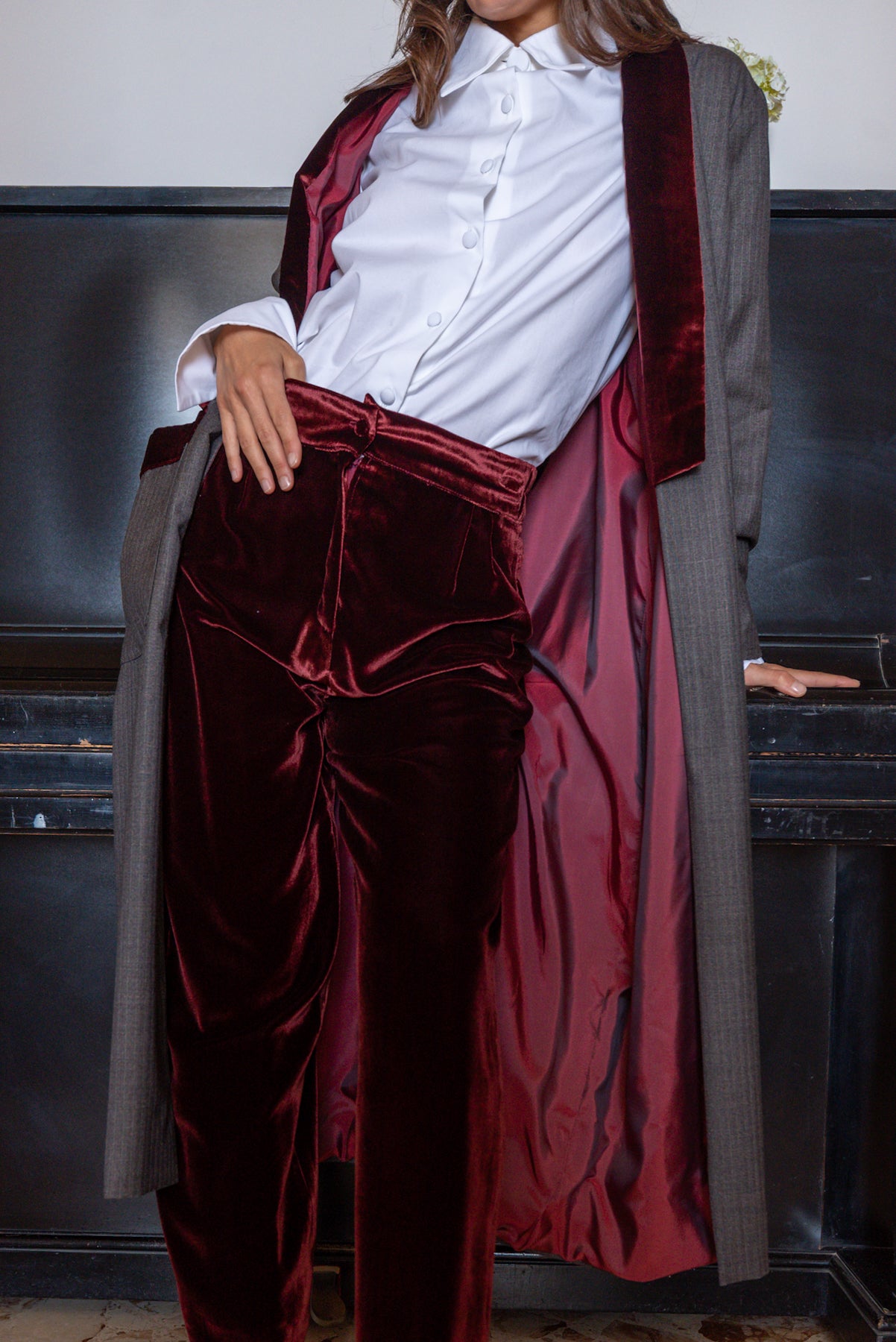 Spolverino in lana riporti velluto bordeux Britannia