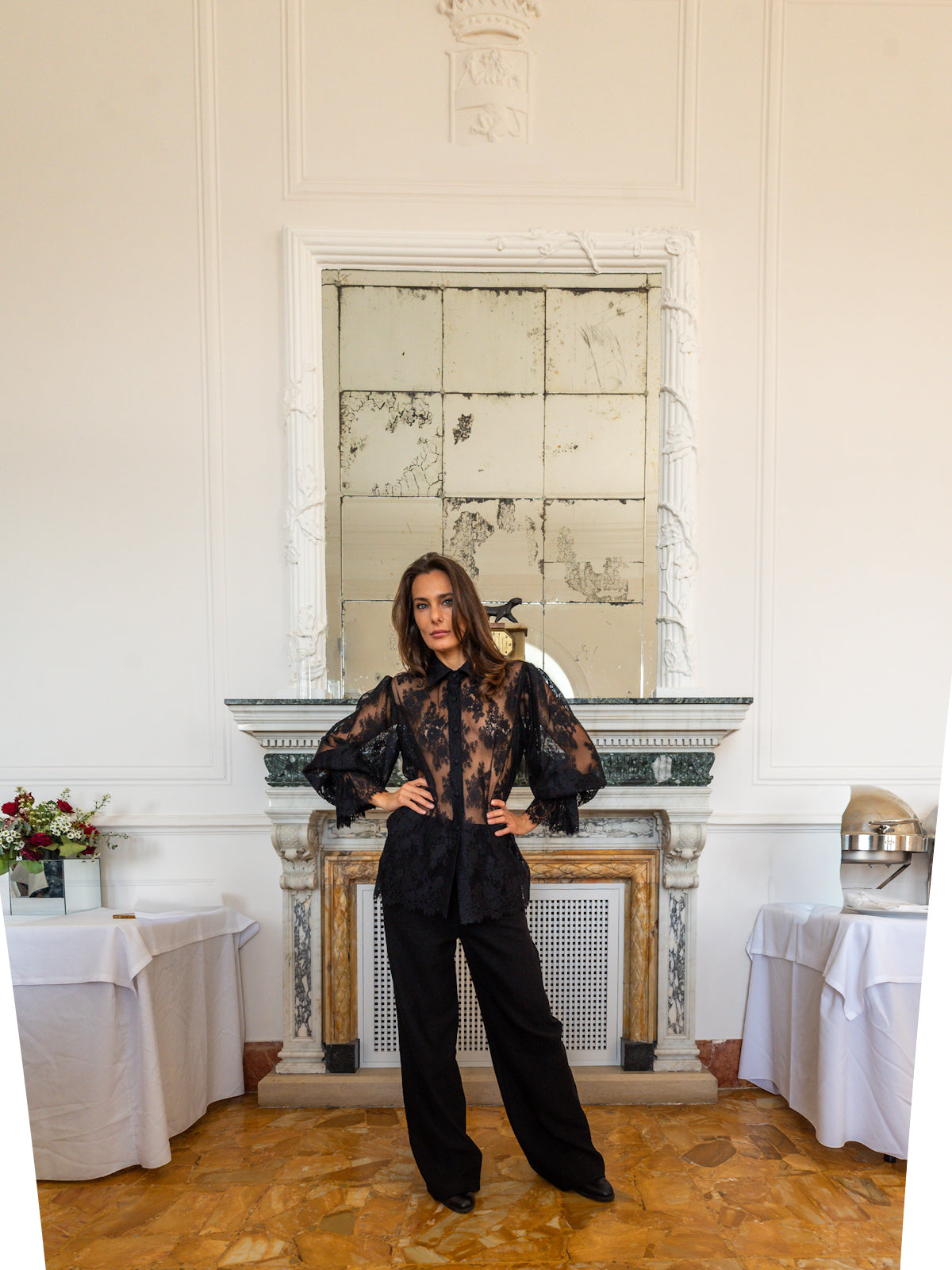 Camicia  in Chantilly nera