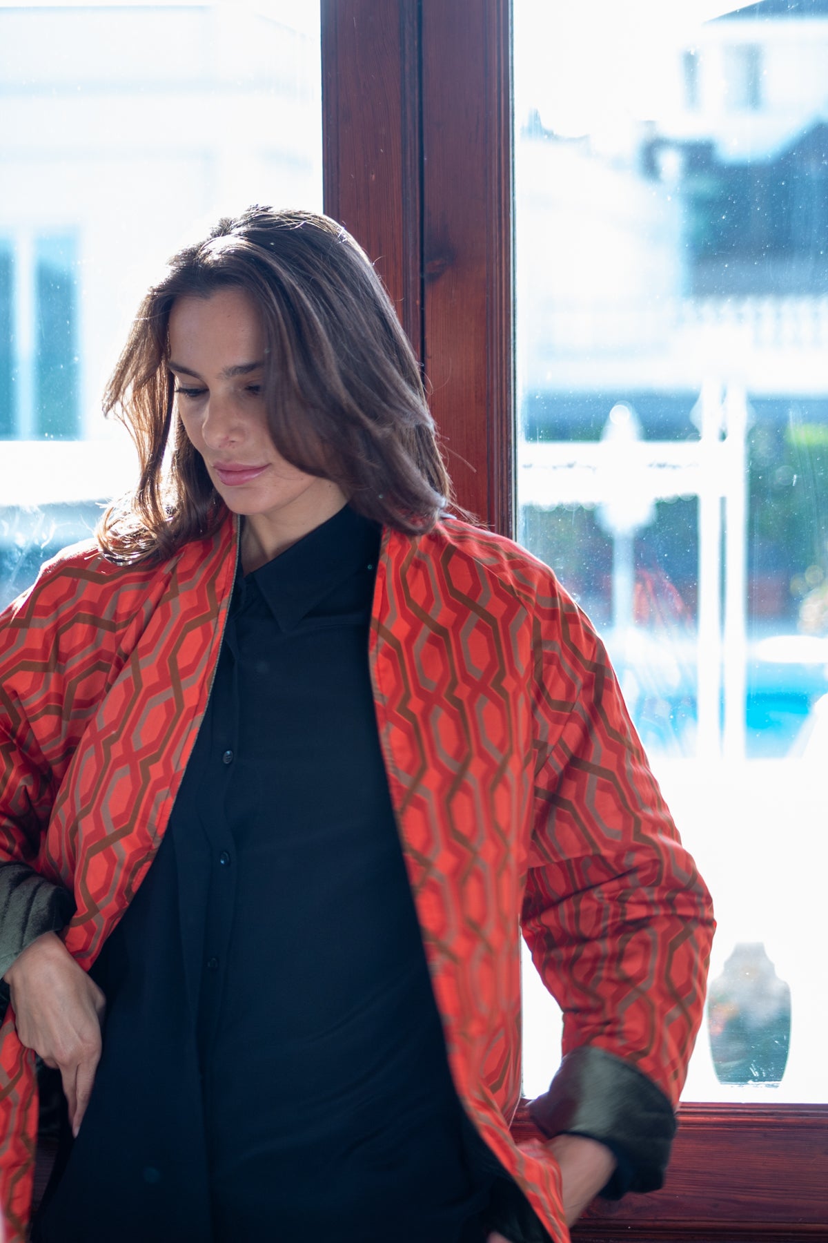 Piumino Reglan Reverso in Velluto Verde e danza rosso