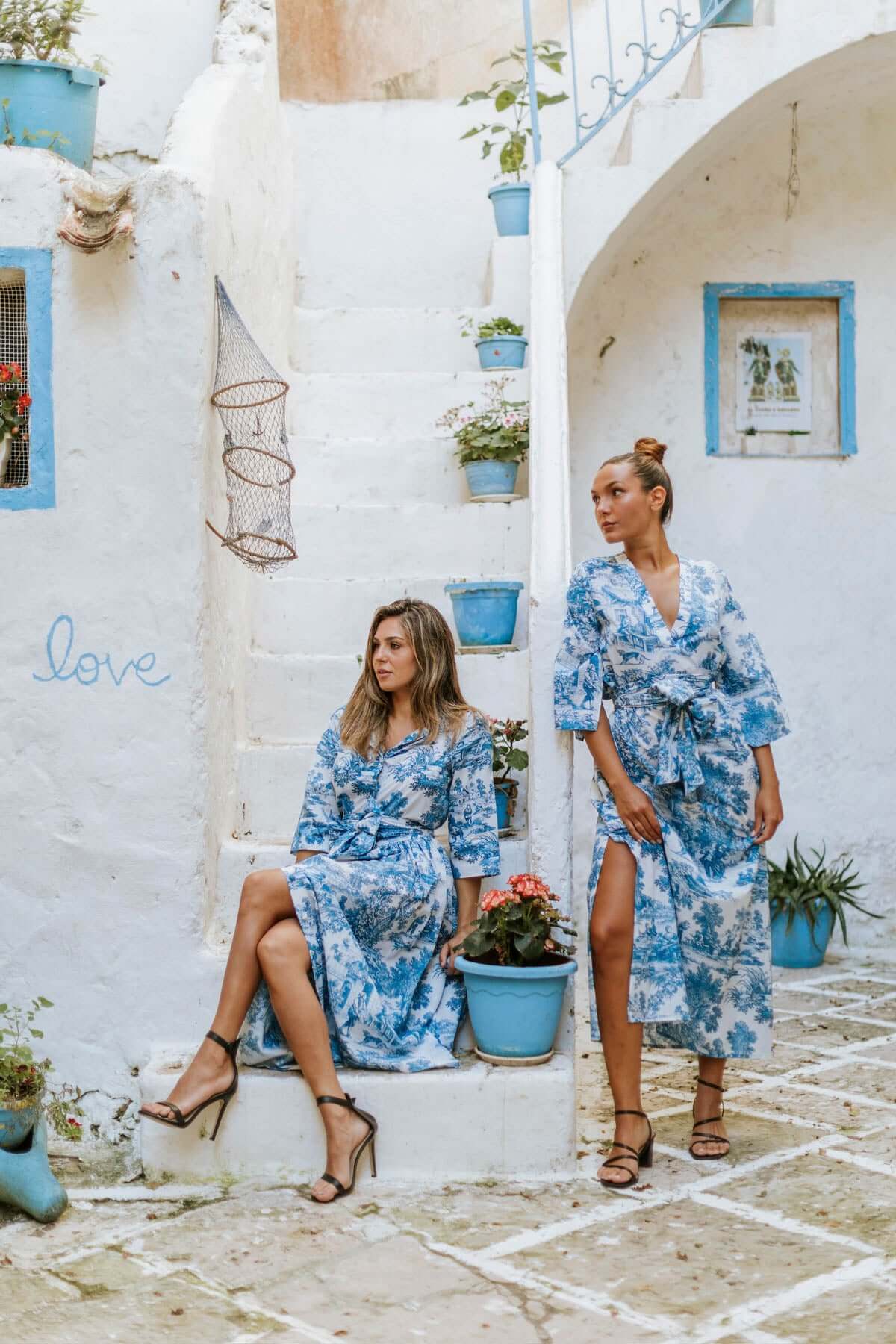 Abito Sofia stampa in toile de Jouy Blu